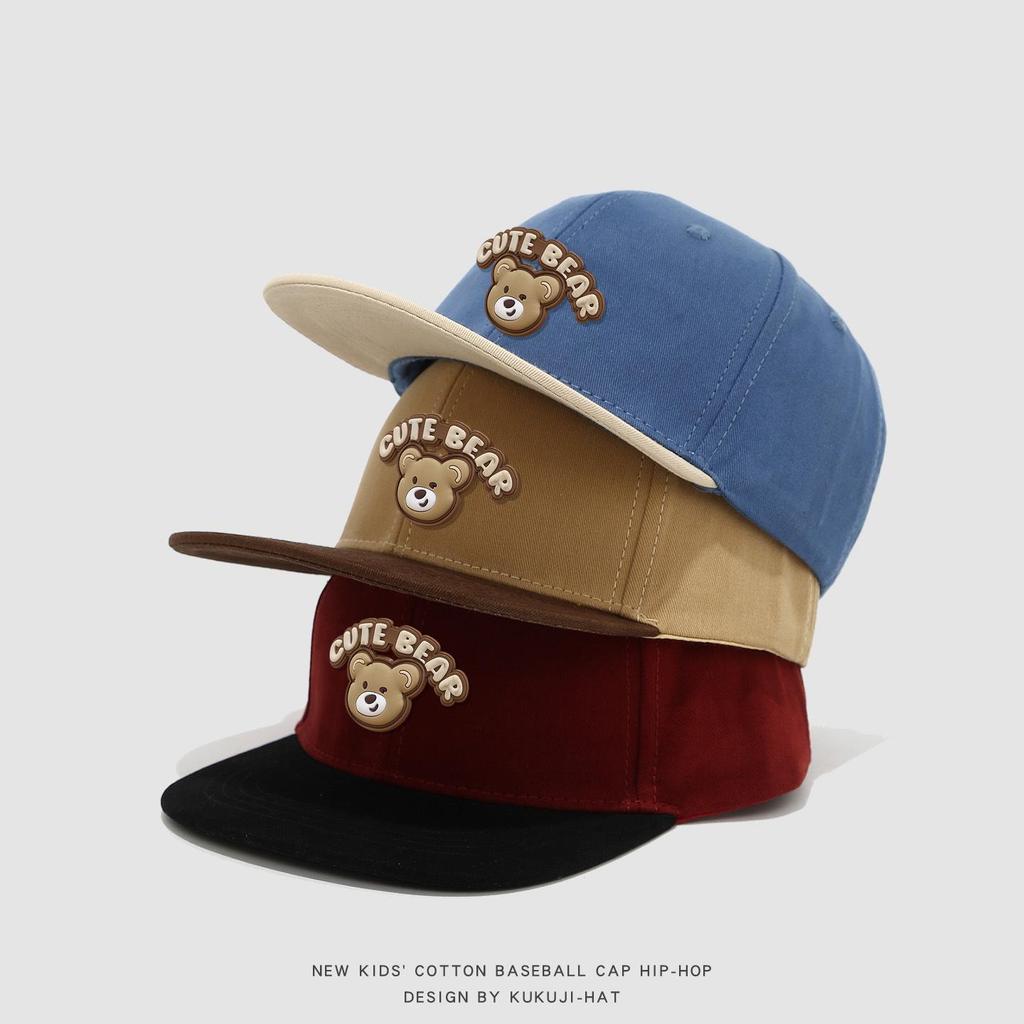 Spring Cartoon Bear Kids' Flat Brim Hip Hop Hat – Cute, Versatile, and Sun-Protective