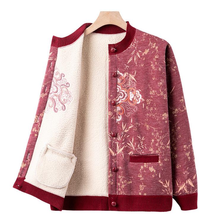 Seniors Winter Clothes Female Grandma Plus Velvet Coat Middle-aged and Elderly Mothers In Autumn and Winter Warm Cardigan Fashionable Old Lady Clothes