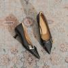 Retro small heel single shoes women's spring summer new belt buckle pointed head shallow mouth daily commuting high heels