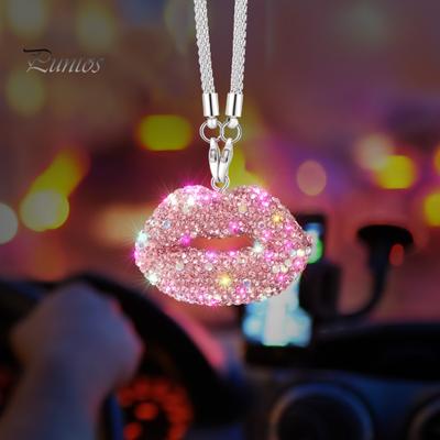 Colgante para espejo retrovisor de coche, fácil de colgar, con forma de labio, brillantes diamantes de imitación, adornos colgantes para espejo retrovisor de coche