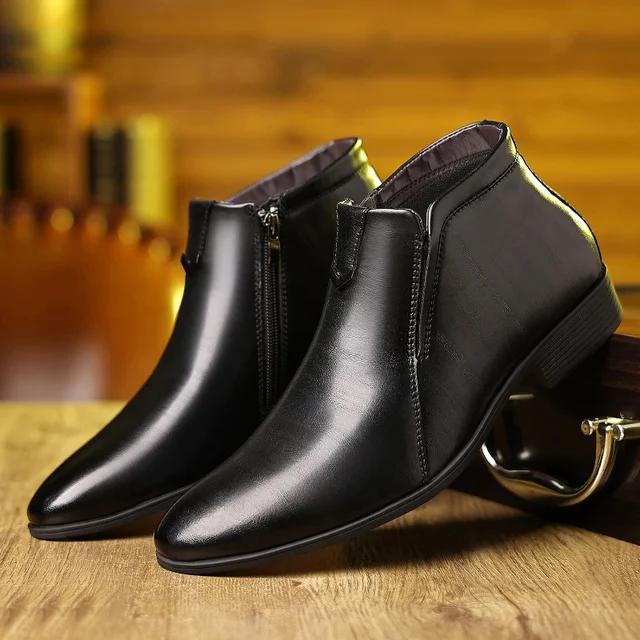 

Retro Men s Ankle Boots, High Top Leather Shoes, High-quality Anti Slip Motorcycle Boots, Fashionable Men s Boots, Plus Size 48 39 чёрный