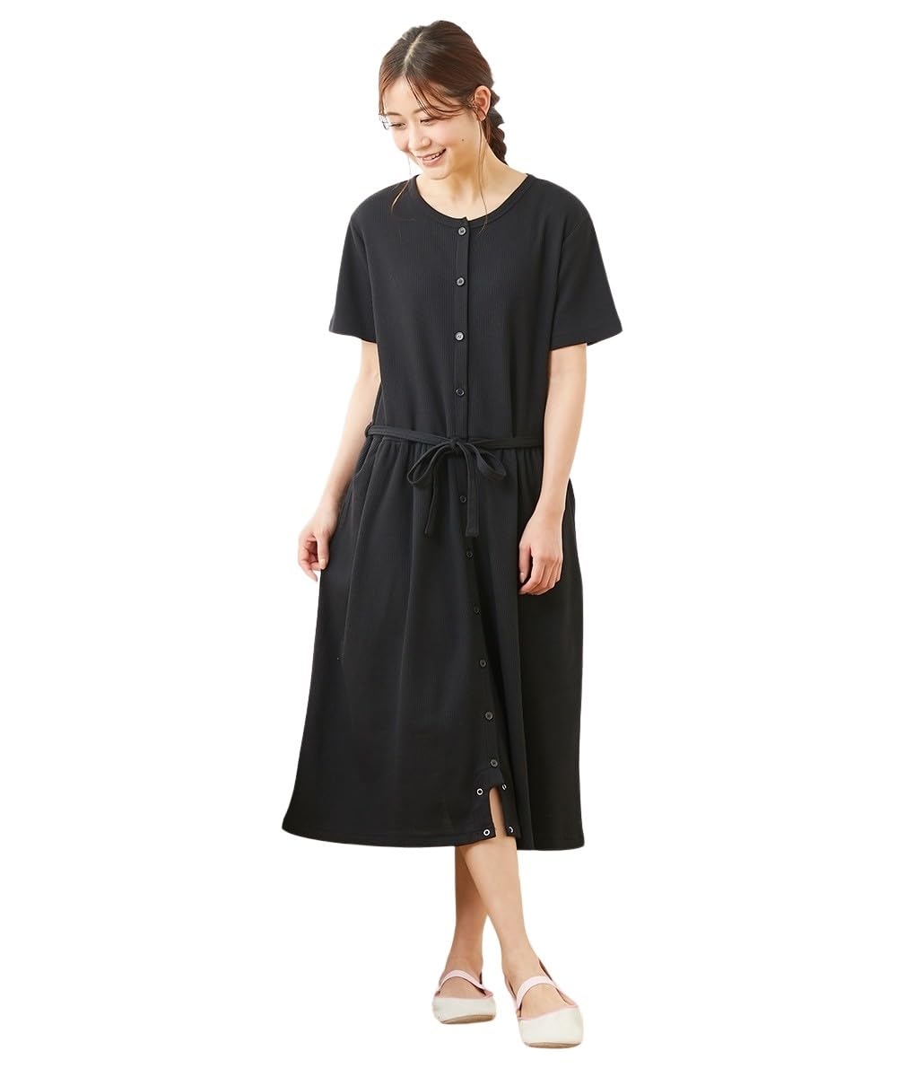 

Nissen Maternity Waffle Pajamas and Maternity Size 4L Loungewear/Pajamas [Maternity Wear/Nursing Clothes] Short-Sleeved 2-Way One-Piece (Pre- чёрный