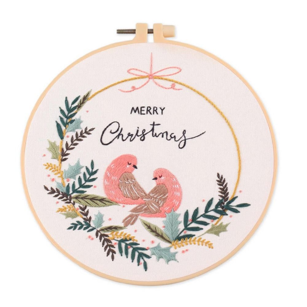 Cotton Linen Cloth Embroidery Starter Kit Flower Printed DIY Cross Stitch Set Non Finished Products Merry Christmas