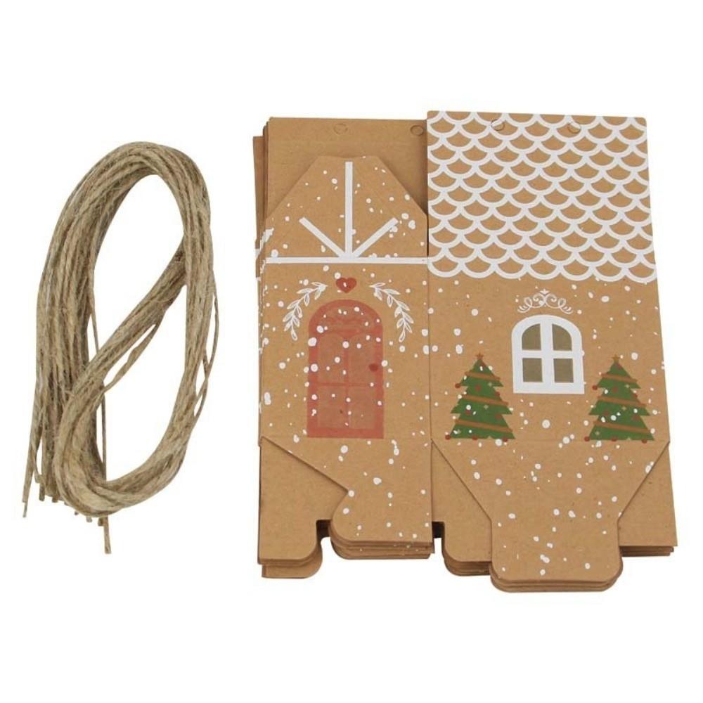 25/50/100pcs Christmas Candy Packing Box House-shaped Kraft Paper Cookie Storage Bag Twine Closure Gift Bags for Party Favors