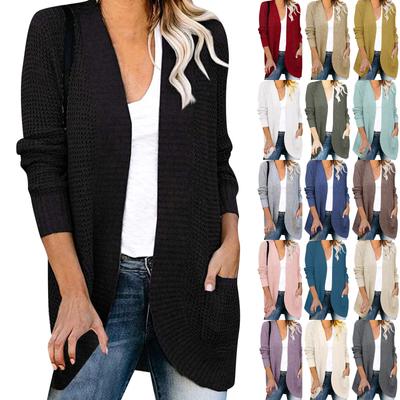 Women's Casual Loose Solid Color Long Sleeve Cardigan Big Pocket Sweater Cardigan Coat