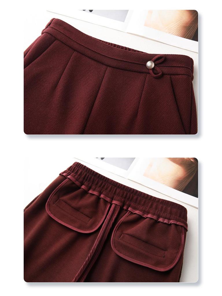 Ankola Women's 2024 Red Wool Pants: Autumn/Winter Collection, Thickened Narrow or Wide Leg Styles