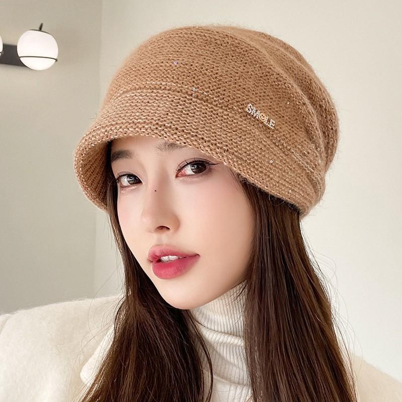 Damen Herbst- und Winter-Stapelhut Kältefest und Warm Krempe Vielseitige Mode Strickmütze