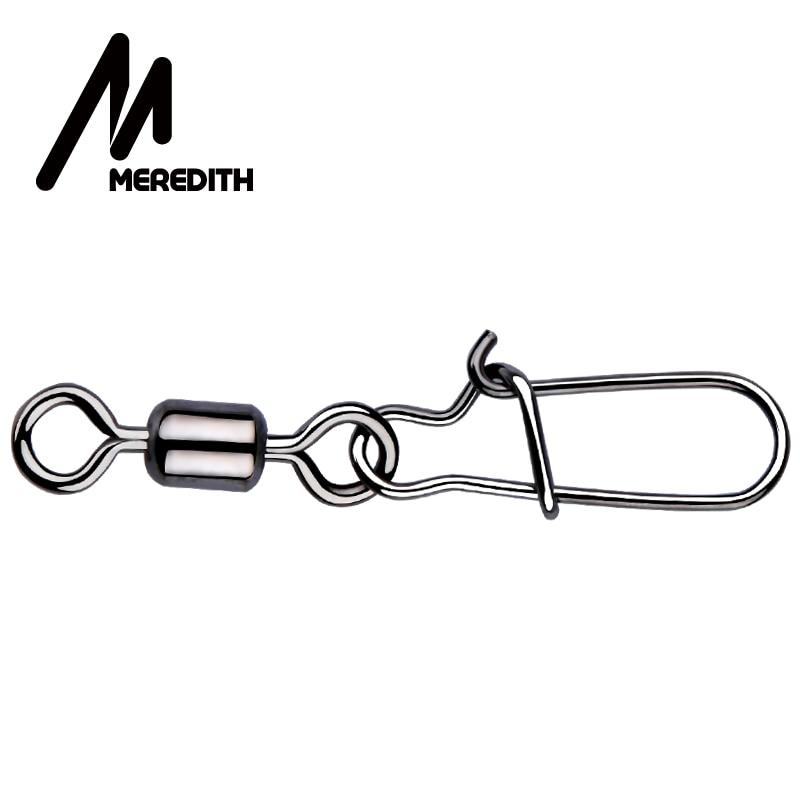 MEREDITH 50PCS Pike Fishing Accessories Connector Pin Bearing Rolling Swivel Stainless Steel Snap Fishhook Lure Swivels Tackle