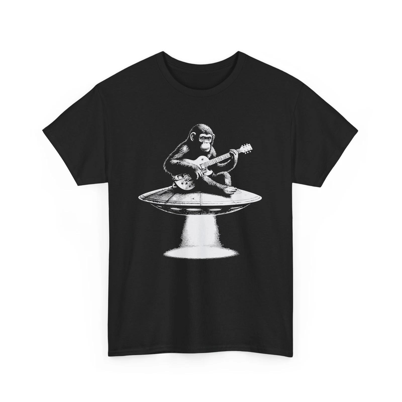 Monkey pay guitar Alien Themed T-Shirt | UFO Graphic Tee | Universe Space Style S