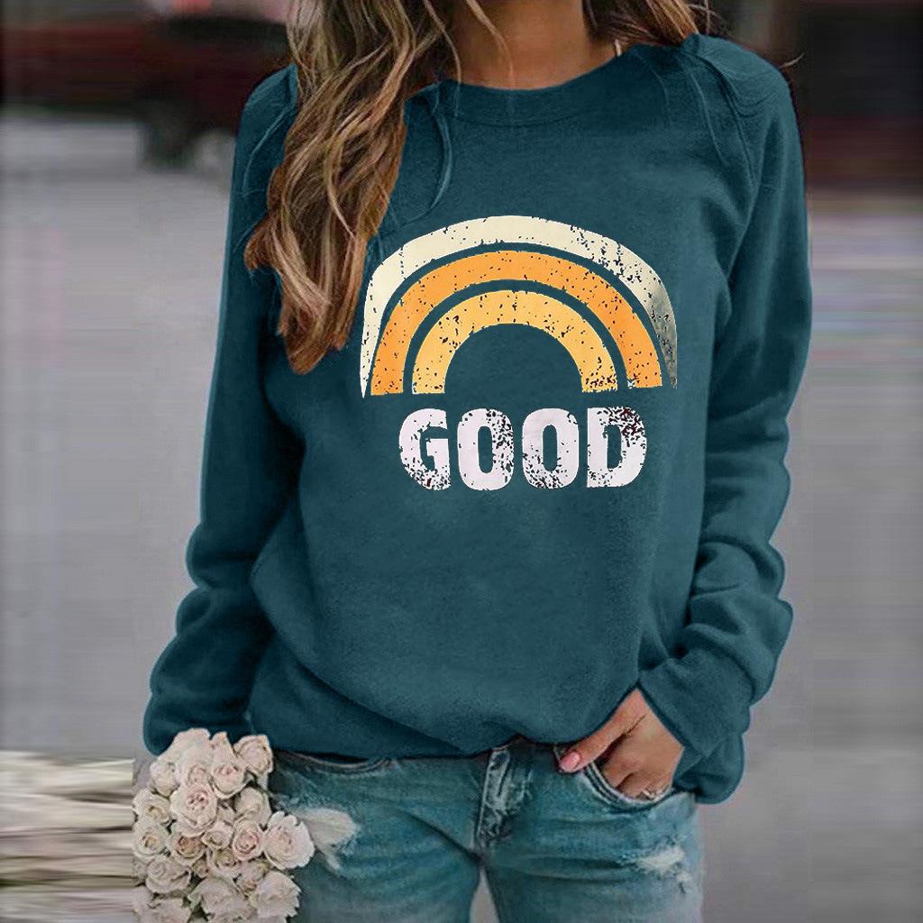 Women's Sweater Crew Neck Casual Loose Pullover Printed Long Sleeve Comfortable Long Sleeve T-Shirt