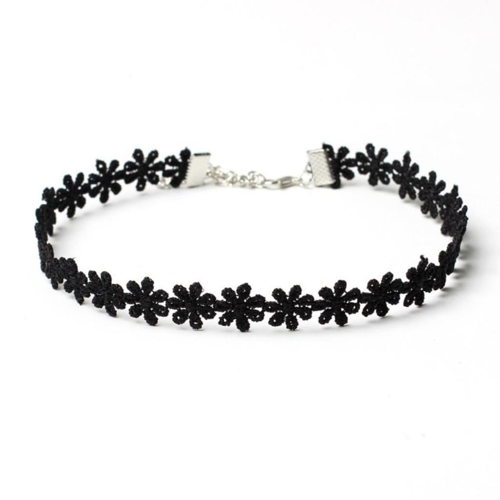 Vintage Gothic Black Geometric Flower Choker Necklace for Women