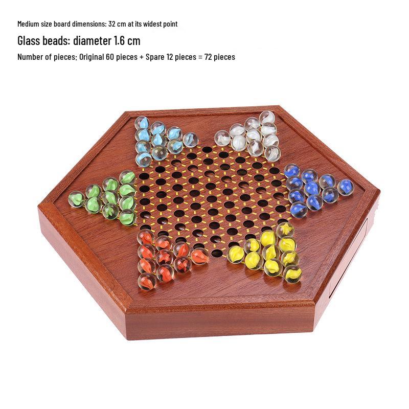 Rosewood Chinese Checkers Board Game with Acrylic Beads - Luxury Solid Wood Design with Storage Drawer