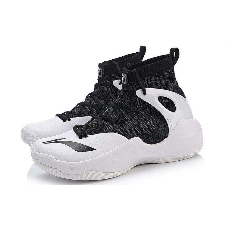 Li Ning SONIC 6 V2 Stoff Dämpfung Rutschfest Abriebfest High-Top Basketballschuhe Herren Schwarz Weiß ABAN027-4