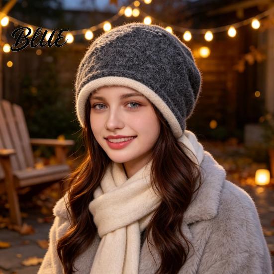 Soft Polyester Warm Knit Cap Hat Retro Winter Slouchy Hat Women Jacquard Star Rolled Autumn