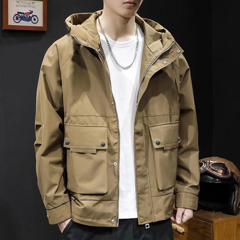 Lockere Jacke mit Kapuze für Herren im Frühling und Herbst, mehrere Taschen, große Freizeitjacke für Herren im neuen Frühlingsstil