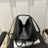 Large Capacity Vintage Style Faux Leather Bucket Bag Simple Solid Color Commuter Shoulder Crossbody Bag