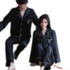 Women's ice silk long-sleeved pajamas set cream lapel V embroidery light luxury high-end sense can be worn outside loungewear