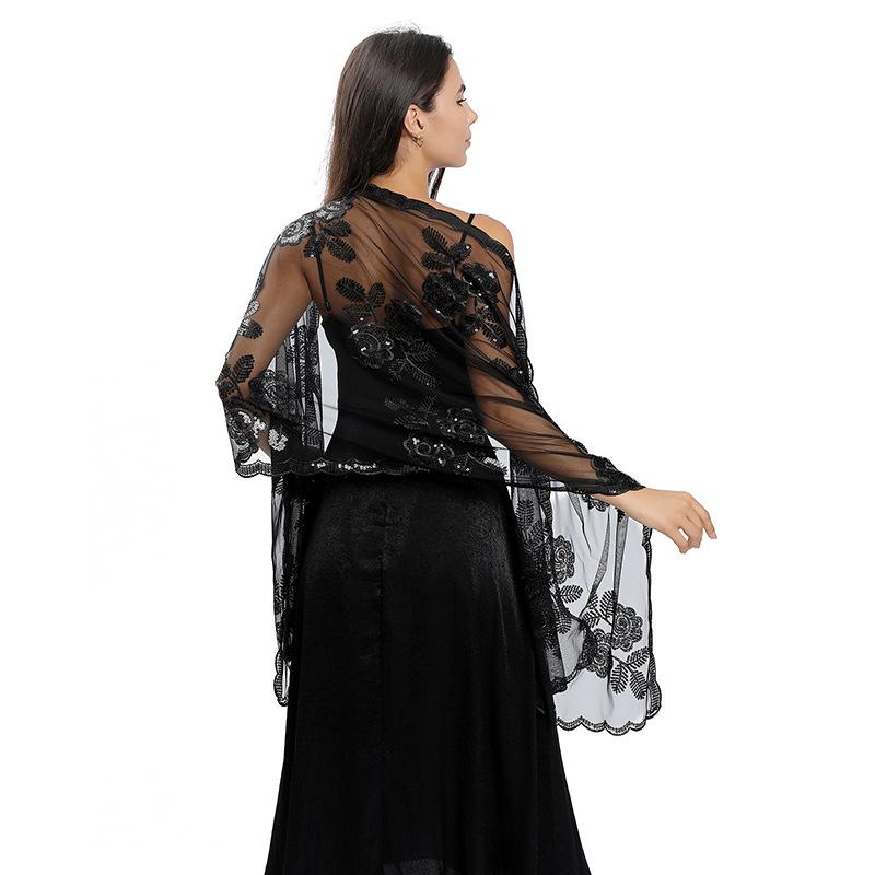 

Женские классические пайеточные шали и палантины, прозрачный искрящийся шарф для вечеринки чёрный