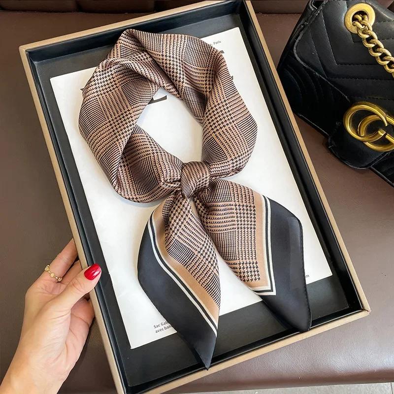 Retro Polka Dot Montage Silk Square Scarf Women Soft Satin Hairband Neckerchief Hijab Lady Headband Foulard Bag Ribbons Kerchief