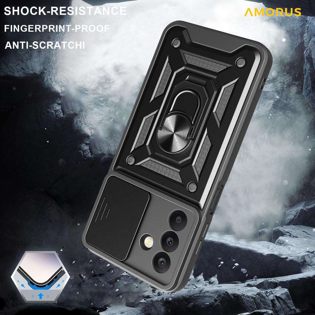 AMORUS Für Samsung Galaxy A26 5G Hülle Ständer PC+TPU Handyhülle mit Kameraobjektivschieber