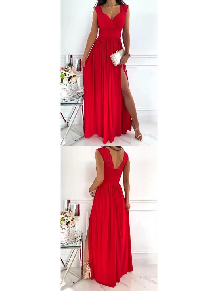 2026 Bez rukávů Krajka Záda odhalená Evropsko-americké Dámské Šaty s rozparkem na lemu