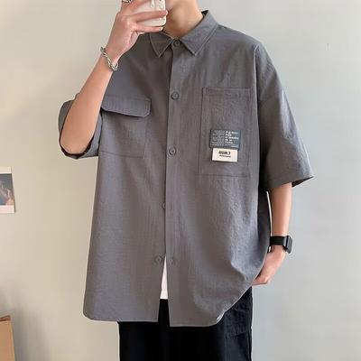 Chemise Vintage 2024 Pour Vêtements d'Été Homme, Coupe Ample et Design de Niche Pour Étudiants, Haut Homme Amusant Pour l'Extérieur