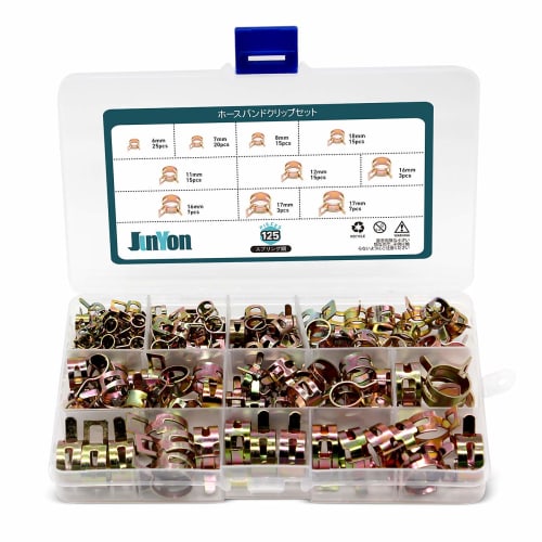 

JUNYON Пружинные зажимы, Хомуты для шлангов, для топливных шлангов, водяных шлангов и силиконовых шлангов, Внутренний диаметр 6-17 мм, 125 штук, 8 размеров