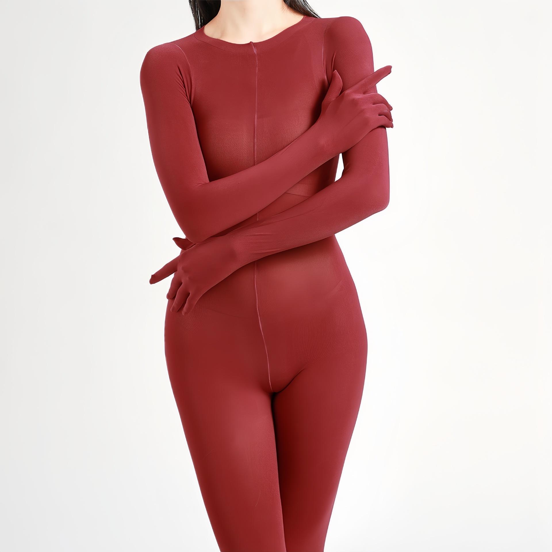 120D Fluweel Volledig Lichaam Kousen Warme Panty's Unisex Corrigerende Naadloze Benen Slank Makende Bodysuits Vijfvingerige Handschoenen Jumpsuits Maillot Open crotch brown