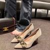 Fashion Shoes Woman Trend Luxury Women's Shoes Genuine Leather Metal Button High Heels Shoes New Popular Pointed Toe Fashion Sexy Party