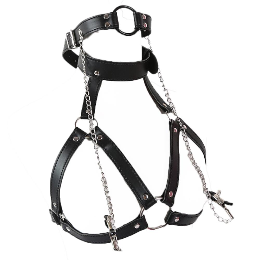 Harness Bondage Sex Toys Women SM Body Chest Harness Belt with Mouth Gag Nipple Clamps Adult Restraints Bondage Sex Games