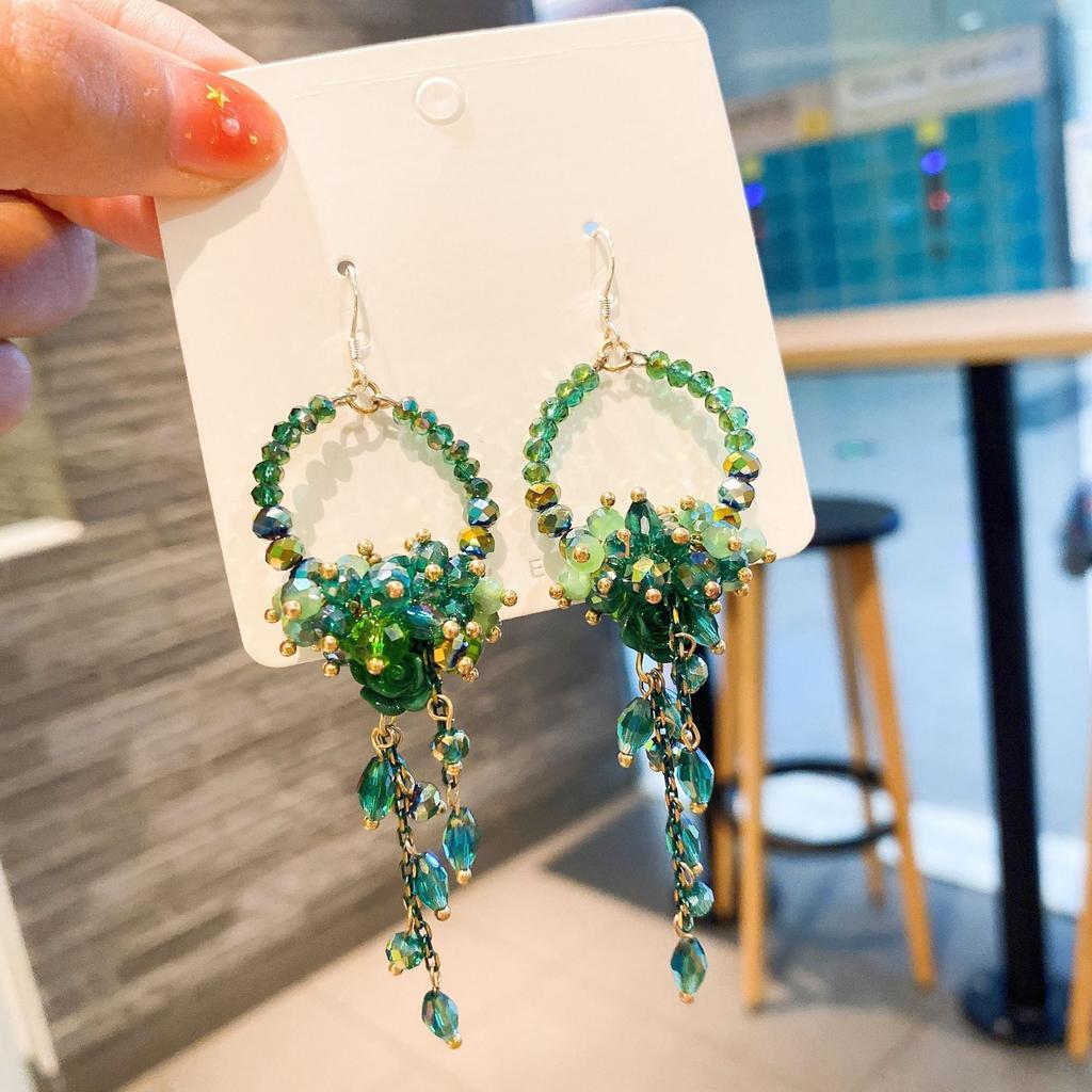 Bohemia Statement Earrings Rhinestone Flower Beads Tassel Ear Accessories