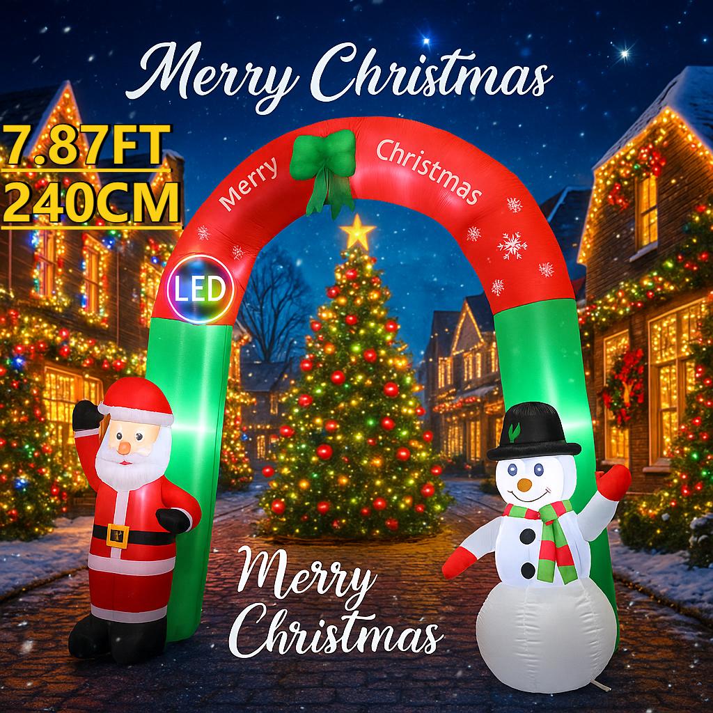 

7.87FT Christmas Inflatable Toys LED Lit Arch Santa Snowman Christmas Supplies Home Ornament Festive Gift Xmas Yard Decoration EU