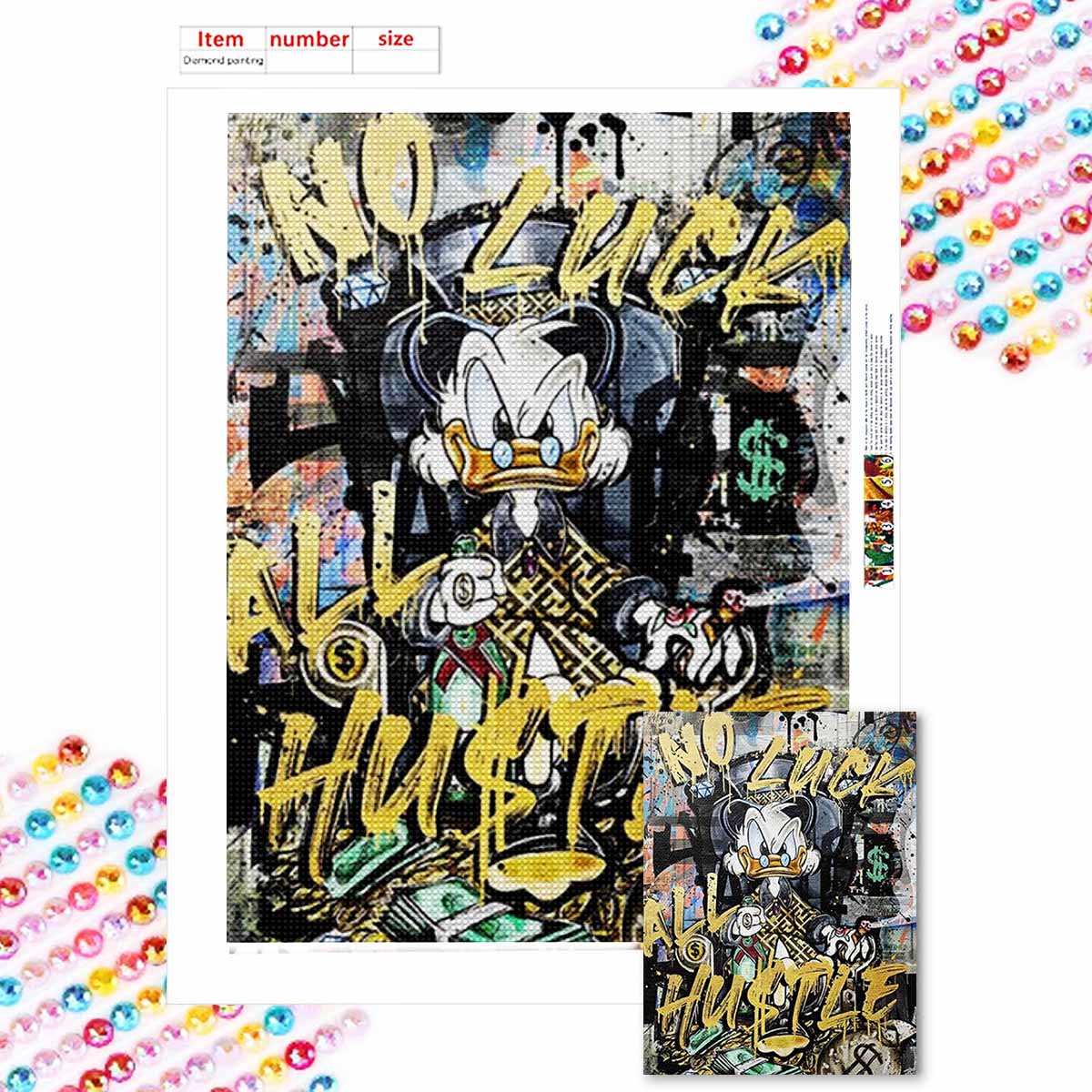 

5D DIY Diamond Art Painting Kits for Adults, Fierce Donald Duck Full Round Crystal Diamond Kits for Beginner for Home Wall Decorate Round 20x30cm