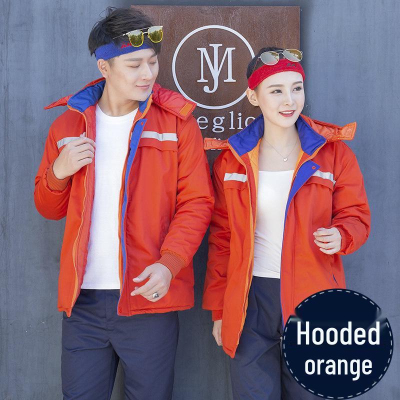 Men's Winter Workwear: Thick, Warm, Wear-Resistant Cotton Coat with Reflective Strips for Workshop and Repair Labor Protection