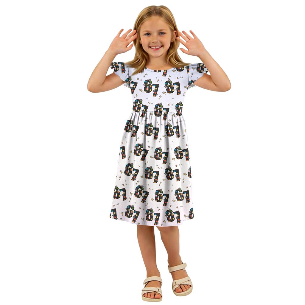 Kinder Mode Lässiges Kleid mit Flatterärmeln