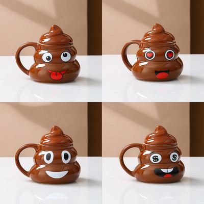 500Ml Funny Poop Cup Novelty Ceramic Cup With Lid Brown Poop Shaped Coffee Cup Hilarious Drinkware Cup Ideal Gifts For Friends