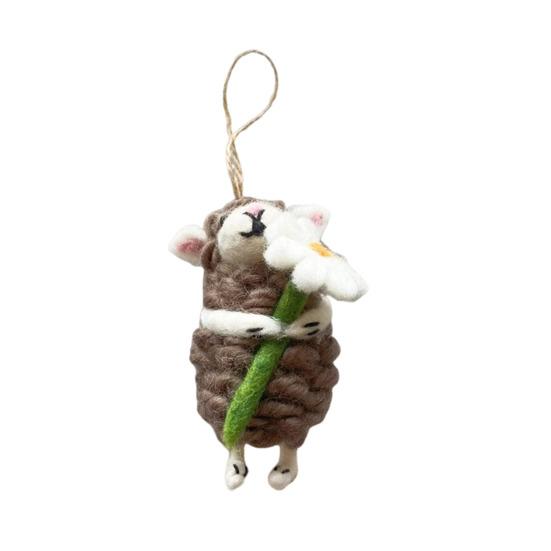 Schaf-Ornament aus Filz, handgefertigt, Lamm-Dekoration, flauschiges, lockiges Schaf, Hängeornament für Weihnachtsbaum, Tasche, Schlüsselanhänger