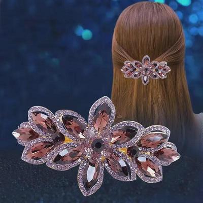 Koreanische Kristallblumen-Haarnadel-Klammer - Großer Diamantakzent für Pferdeschwänze