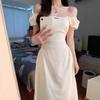 New Small French Square Neck White Dress Summer Women's Clothing Gentle Style Temperament Waist Dress