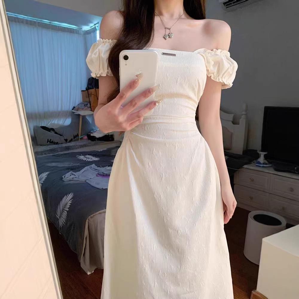 New Small French Square Neck White Dress Summer Women's Clothing Gentle Style Temperament Waist Dress