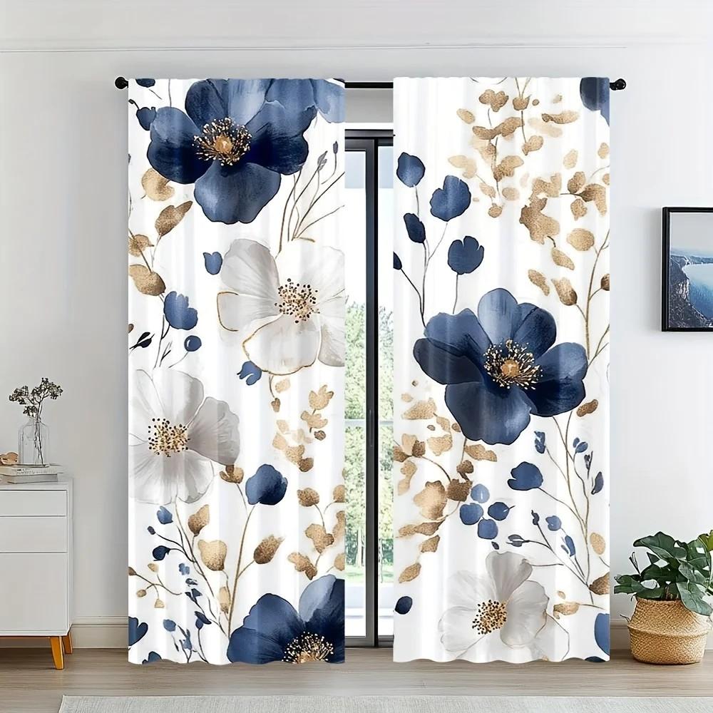 Set Of 2 Jit Floral Watercolor Curtains Design Living Room Window Decor Home Decoration Curtain Sheer For Great Made Polyester With Rod Pocket