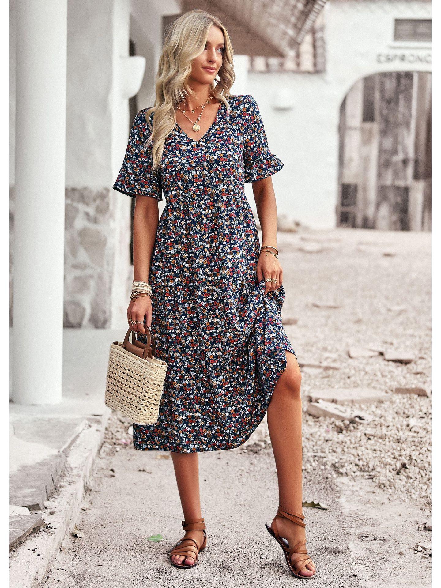 

Di Yun Европейское и американское летнее платье с V-образным вырезом и коротким рукавом 2025 Medium