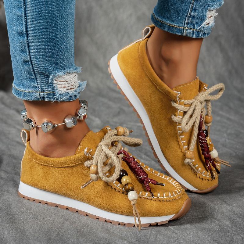 Women's Single Shoes, Loafers, New Large-sized Front Lace-up Bean Shoes