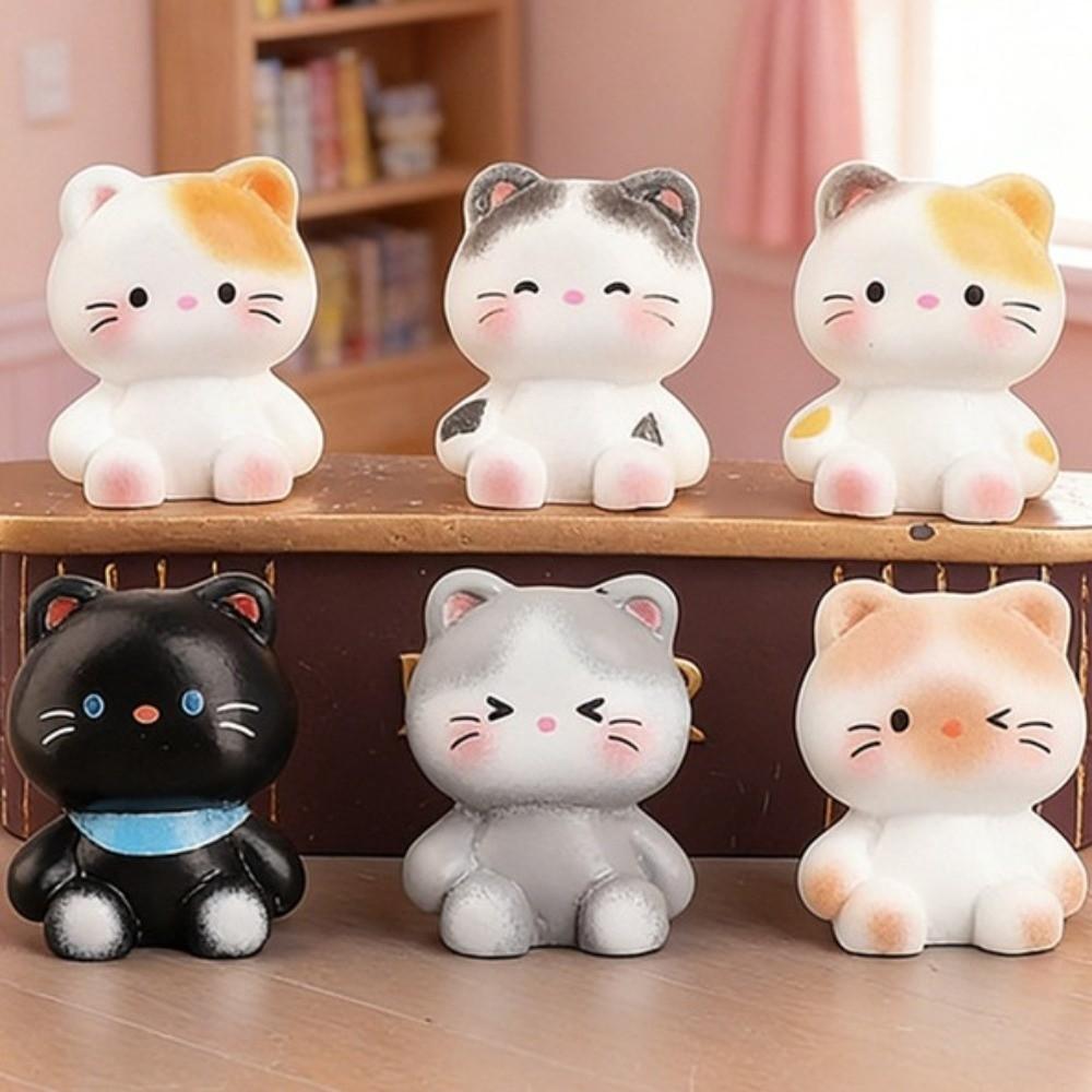 6pcs Small Size Decorative Cat Statues Resin Cat Ornaments Cute Kittens Decorations  Gift