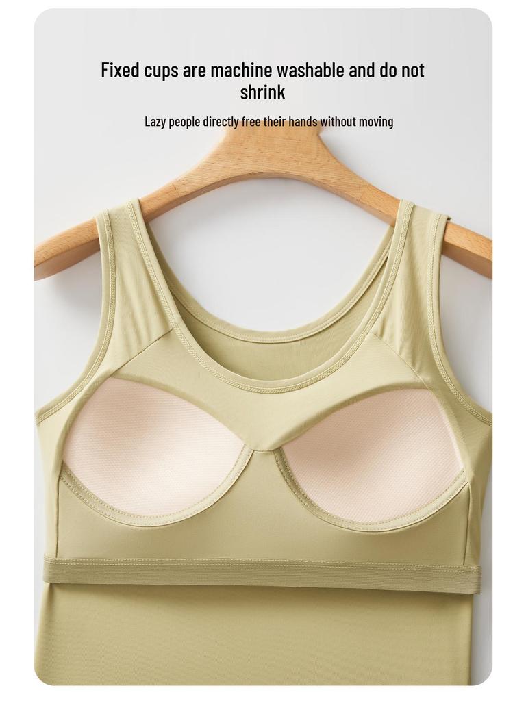 Seamless Ice Silk Strappy Vest for Women with Built-in Bra Pads