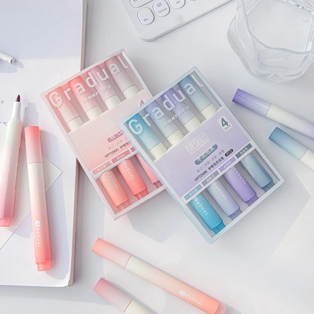 4 PCS Colored Highlighter Pens Set Kawaii School Supplies Marker Pens Cute Korean Stationery