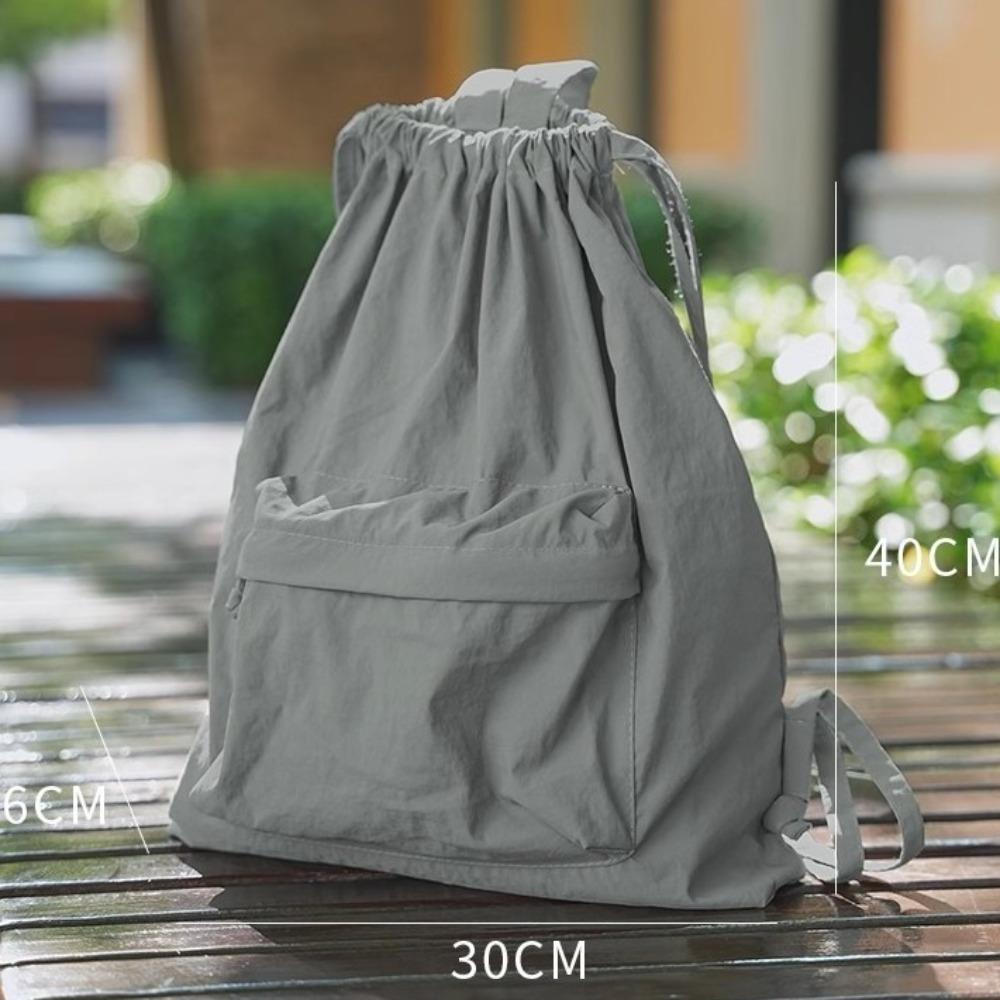 Portable Nylon Drawstring Backpack Large Capacity Solid Color Shoulders Backpack Casual Small Gym Bag