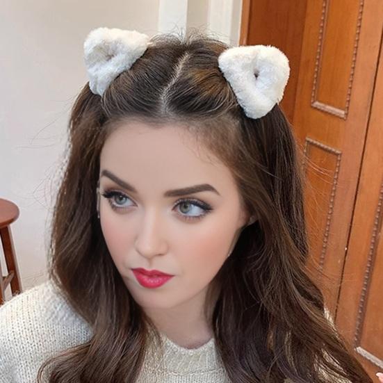 1 Pair Plush Cat Ear Hair Clips Non-Slip Triangle Side Hair Bangs Claw Clamp Decoration Hairpins Winter Women Girls Hair Accessories