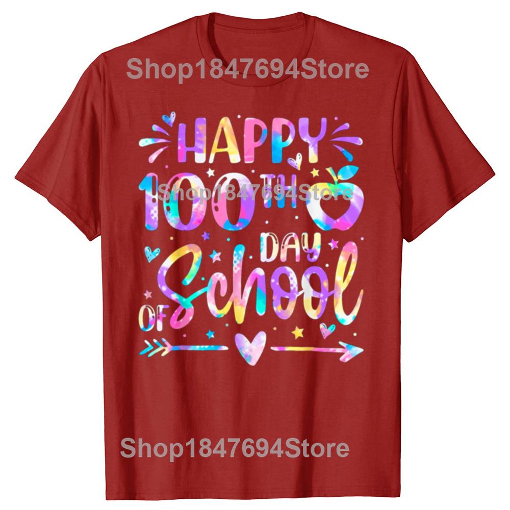 Funny Happy 100th Day Of School  Rainbow 100 Days 100% Cotton T-shirts Men Casual Tshirt Loose Oversized Streetwear T Shirt