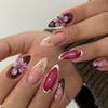Three-dimensional Purple Flower Leopard Print French Wear Nails Almond Mid-length European And American Wear Nails